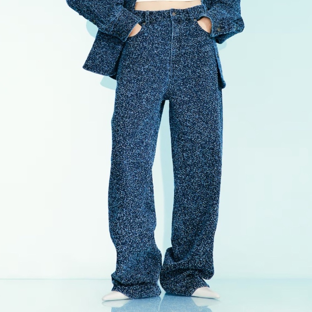 Hm studio collection wide leg boucle’ denim pants size 6 NEW